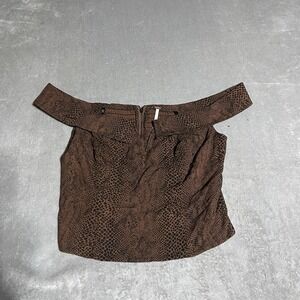 Free People Top Womens Small Brown Animal Print Lucky Now Brami Reptile Cropped